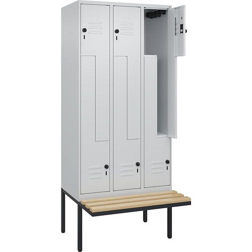 4067521115268 - Z-Spind Classic PLUS Sitzbank 3 Abteile lichtgrau B 900 mm Sicherheits-Drehriegel auskragend Buche-Hartholz C+P