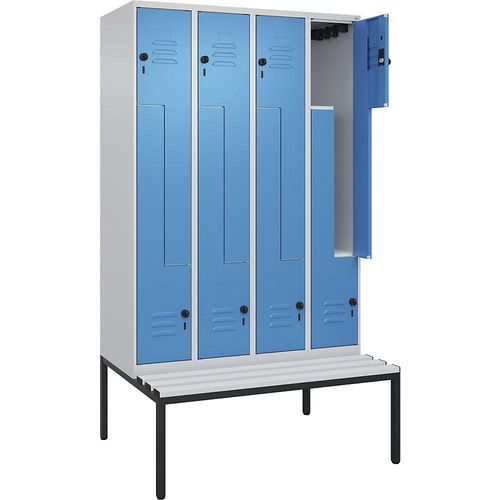 4067521120910 - Z-Spind Classic PLUS Sitzbank 4 Abteile lichtgrau lichtblau B 1200 mm Sicherheits-Drehriegel untergebaut Kunststoff C+P 4067521120910 - Z-Spind Classic PLUS Sitzbank 4 Abteile lichtgrau lichtblau B 1200 mm Sicherheits-Drehriegel untergebaut Kunststoff C+P