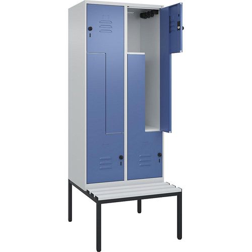 4067521119129 - Z-Spind Classic PLUS Sitzbank 2 Abteile lichtgrau   fernblau B 800 mm Sicherheits-Drehriegel untergebaut Kunststoff C+P