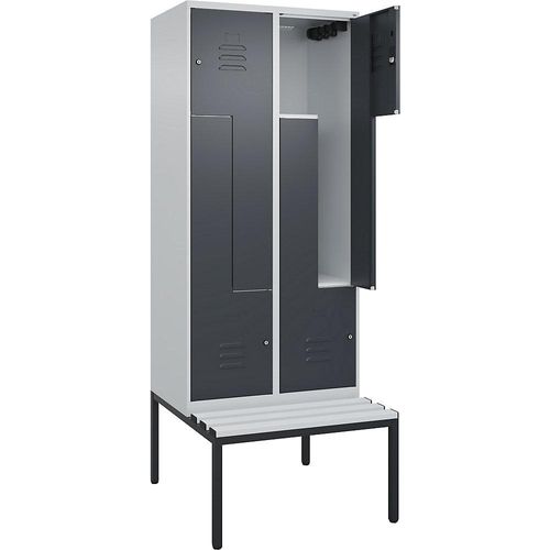 4067521119303 - Z-Spind Classic PLUS Sitzbank 2 Abteile lichtgrau   grau B 800 mm Zylinderschloss untergebaut Kunststoff C+P