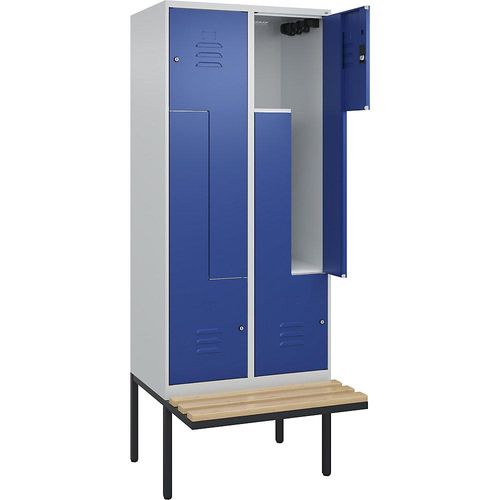 4067521114759 - Z-Spind Classic PLUS Sitzbank 2 Abteile lichtgrau enzianblau B 800 mm Zylinderschloss auskragend Buche-Hartholz C+P 4067521114759 - Z-Spind Classic PLUS Sitzbank 2 Abteile lichtgrau enzianblau B 800 mm Zylinderschloss auskragend Buche-Hartholz C+P