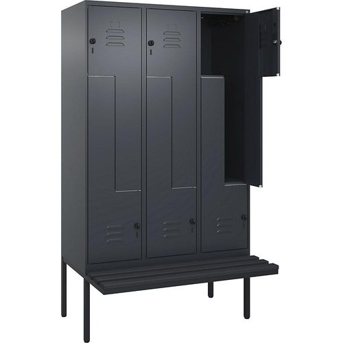 4067521116197 - Z-Spind Classic PLUS Sitzbank 3 Abteile grau B 1200 mm Sicherheits-Drehriegel auskragend Kunststoff C+P
