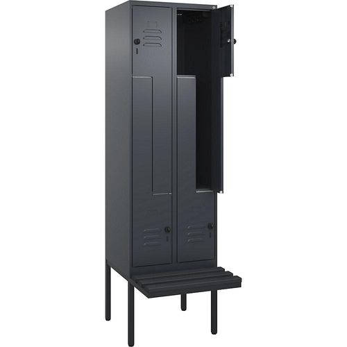 4067521114391 - Z-Spind Classic PLUS Sitzbank 2 Abteile grau B 600 mm Sicherheits-Drehriegel auskragend Kunststoff C+P