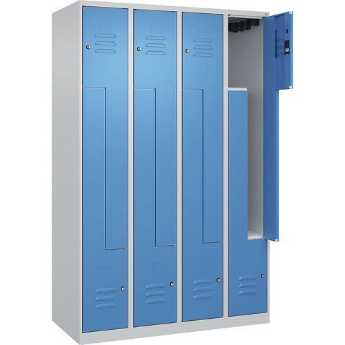 4067521322284 - Z-Spind Classic PLUS 4 Abteile lichtgrau   lichtblau B 1200 mm mit Bodengleitern Zylinderschloss