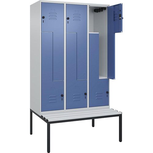 4067521120323 - Z-Spind Classic PLUS Sitzbank 3 Abteile lichtgrau   fernblau B 1200 mm Sicherheits-Drehriegel untergebaut Kunststoff C+P