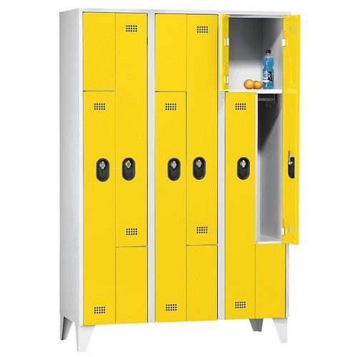 4250618246666 - Z-Garderobenschrank Fachhöhe 820 mm HxBxT 1850 x 1200 x 500 mm Abteilbreite 400 mm Korpus-   Türfarbe Lichtgrau   Zinkgelb