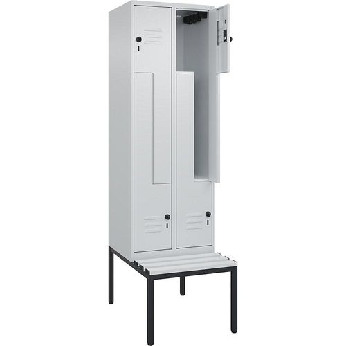 4067521118566 - Z-Spind Classic PLUS Sitzbank 2 Abteile lichtgrau B 600 mm Sicherheits-Drehriegel untergebaut Kunststoff C+P