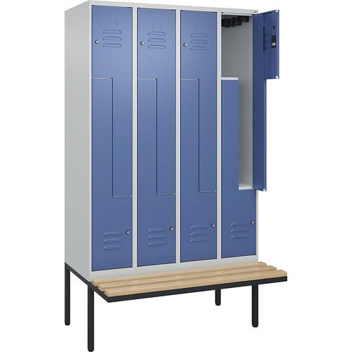 4067521116579 - Z-Spind Classic PLUS Sitzbank 4 Abteile lichtgrau   fernblau B 1200 mm Zylinderschloss auskragend Buche-Hartholz C+P