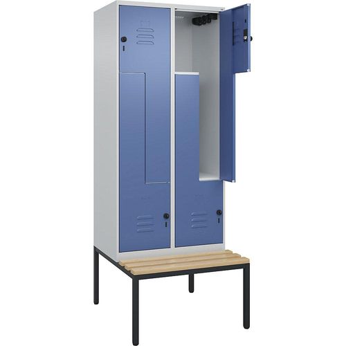 4067521118825 - Z-Spind Classic PLUS Sitzbank 2 Abteile lichtgrau fernblau B 800 mm Sicherheits-Drehriegel untergebaut Buche-Hartholz C+P 4067521118825 - Z-Spind Classic PLUS Sitzbank 2 Abteile lichtgrau fernblau B 800 mm Sicherheits-Drehriegel untergebaut Buche-Hartholz C+P