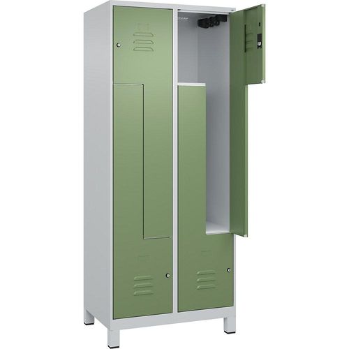 4066681914940 - Z-Spind Classic PLUS 2 Abteile lichtgrau   resedagrün B 800 mm mit Füßen Zylinderschloss