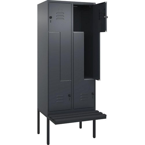 4067521114995 - Z-Spind Classic PLUS Sitzbank 2 Abteile grau B 800 mm Sicherheits-Drehriegel auskragend Kunststoff C+P