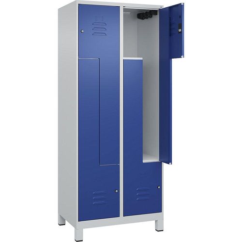 4066681914919 - Z-Spind Classic PLUS 2 Abteile lichtgrau enzianblau B 800 mm mit Füßen Zylinderschloss 4066681914919 - Z-Spind Classic PLUS 2 Abteile lichtgrau enzianblau B 800 mm mit Füßen Zylinderschloss