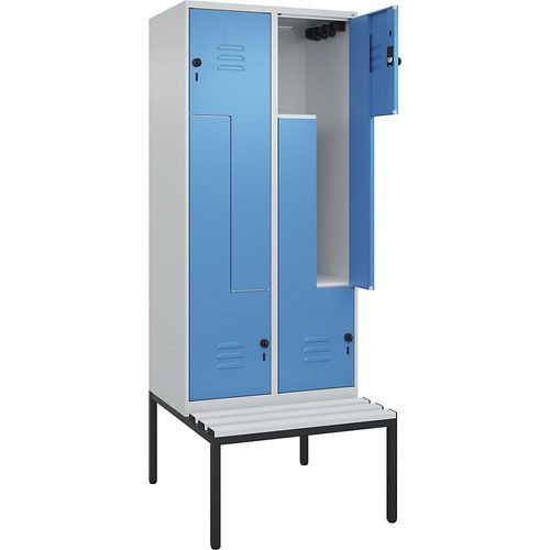 4067521119112 - Z-Spind Classic PLUS Sitzbank 2 Abteile lichtgrau   lichtblau B 800 mm Sicherheits-Drehriegel untergebaut Kunststoff C+P