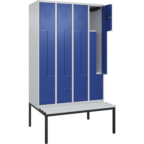 4067521121054 - Z-Spind Classic PLUS Sitzbank 4 Abteile lichtgrau   enzianblau B 1200 mm Zylinderschloss untergebaut Kunststoff C+P