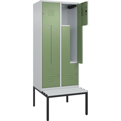 4067521119280 - Z-Spind Classic PLUS Sitzbank 2 Abteile lichtgrau   resedagrün B 800 mm Zylinderschloss untergebaut Kunststoff C+P