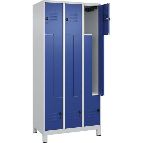 4066681915060 - Z-Spind Classic PLUS 3 Abteile lichtgrau enzianblau B 900 mm mit Füßen Drehriegel 4066681915060 - Z-Spind Classic PLUS 3 Abteile lichtgrau enzianblau B 900 mm mit Füßen Drehriegel