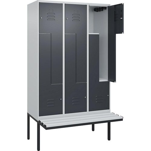 4067521116302 - Z-Spind Classic PLUS Sitzbank 3 Abteile lichtgrau   grau B 1200 mm Zylinderschloss auskragend Kunststoff C+P