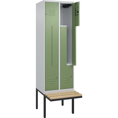 4067521114186 - Z-Spind Classic PLUS Sitzbank 2 Abteile lichtgrau resedagrün B 600 mm Zylinderschloss auskragend Buche-Hartholz C+P 4067521114186 - Z-Spind Classic PLUS Sitzbank 2 Abteile lichtgrau resedagrün B 600 mm Zylinderschloss auskragend Buche-Hartholz C+P