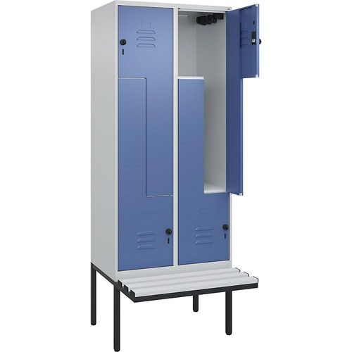 4067521114926 - Z-Spind Classic PLUS Sitzbank 2 Abteile lichtgrau   fernblau B 800 mm Sicherheits-Drehriegel auskragend Kunststoff C+P