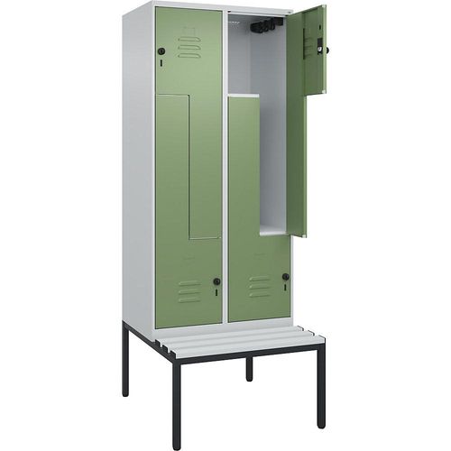 4067521119136 - Z-Spind Classic PLUS Sitzbank 2 Abteile lichtgrau resedagrün B 800 mm Sicherheits-Drehriegel untergebaut Kunststoff C+P 4067521119136 - Z-Spind Classic PLUS Sitzbank 2 Abteile lichtgrau resedagrün B 800 mm Sicherheits-Drehriegel untergebaut Kunststoff C+P