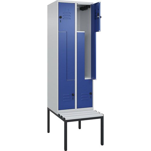 4067521118504 - Z-Spind Classic PLUS Sitzbank 2 Abteile lichtgrau   enzianblau B 600 mm Sicherheits-Drehriegel untergebaut Kunststoff C+P