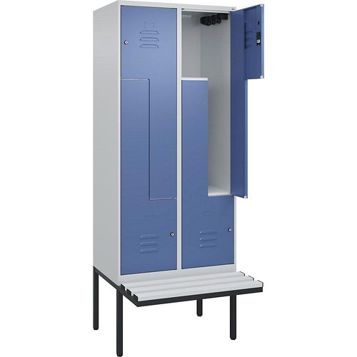 4067521115077 - Z-Spind Classic PLUS Sitzbank 2 Abteile lichtgrau   fernblau B 800 mm Zylinderschloss auskragend Kunststoff C+P