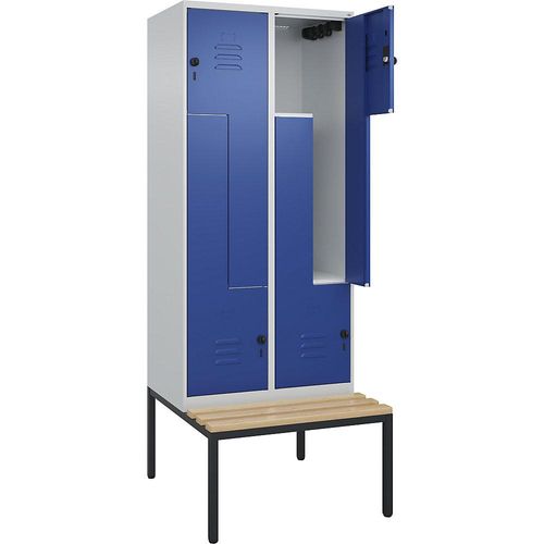 4067521118801 - Z-Spind Classic PLUS Sitzbank 2 Abteile lichtgrau enzianblau B 800 mm Sicherheits-Drehriegel untergebaut Buche-Hartholz C+P 4067521118801 - Z-Spind Classic PLUS Sitzbank 2 Abteile lichtgrau enzianblau B 800 mm Sicherheits-Drehriegel untergebaut Buche-Hartholz C+P