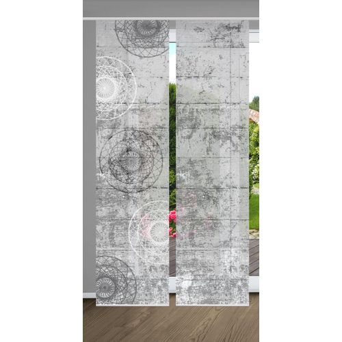 4056751438148 - Schiebegardine HOME IN GREEN MANDRIGA Gr 1 grau B60cm H245cm Polyester Gardinen SET DIGITALDRUCKBAMBUSOPTIK RECYCELT