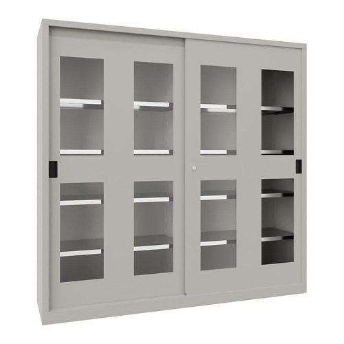 4055479002686 - Schiebetürenschrank Höhe 1950 mm Sichtfenstertüren BxT 2000 x 500 mm mit Trennwand und 2 x 4 Fachböden Tür lichtgrau 4055479002686 - Schiebetürenschrank Höhe 1950 mm Sichtfenstertüren BxT 2000 x 500 mm mit Trennwand und 2 x 4 Fachböden Tür lichtgrau
