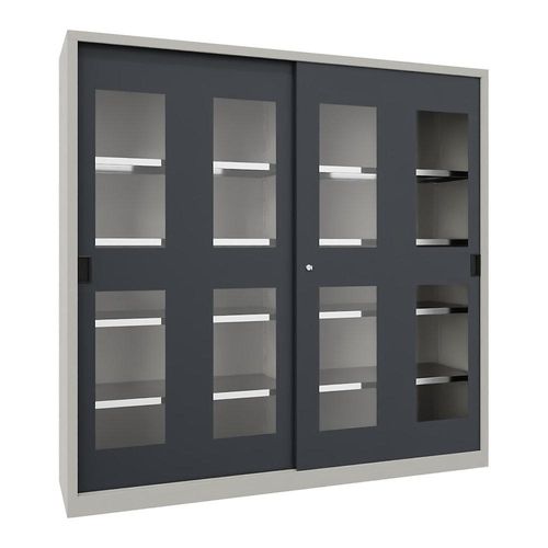 4055479266392 - Schiebetürenschrank Höhe 1950 mm Sichtfenstertüren BxT 2000 x 500 mm mit Trennwand und 2 x 4 Fachböden Tür anthrazit kaiserkraft 4055479266392 - Schiebetürenschrank Höhe 1950 mm Sichtfenstertüren BxT 2000 x 500 mm mit Trennwand und 2 x 4 Fachböden Tür anthrazit kaiserkraft