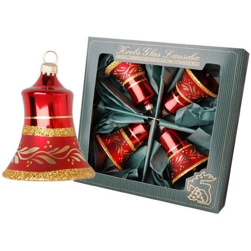 0024762342185 - Christbaumschmuck KREBS GLAS LAUSCHA Glocken Weihnachtsdeko rot Christbaumschmuck rot (rot goldfarben) H7cm Ø7cm Glas Weihnachtsbaumschmuck goldfarben dekoriert mundgeblasen