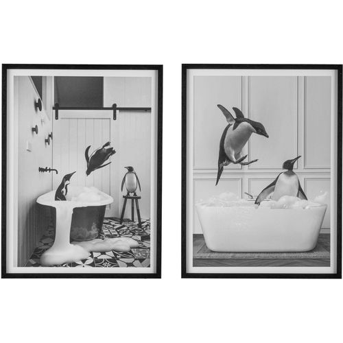 4064118323594 - Bild mit Rahmen CREATIV HOME Leinwandbild Pinguine in Badewanne bunt (farbe rahmen schwarz farbe bild(er) bunt) B30cm H40cm T18cm Canvas Kunststoff Bilder mit Rahmen