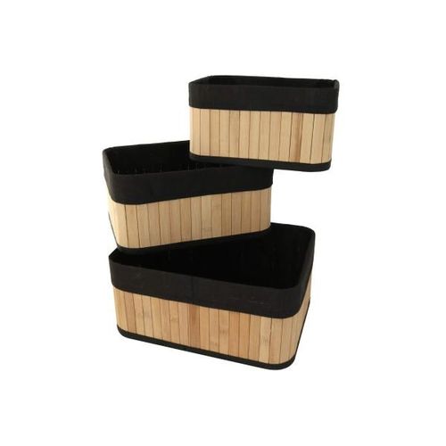 4036812129925 - Bambus Aufbewahrungskorb 3er Set mit Stoffeinlage schwarz verschiedene Größen