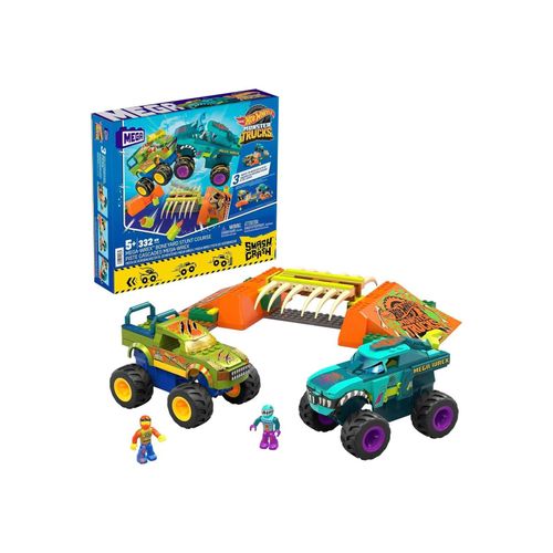 0194735102662 - HKF89 - Hot Wheels - Mega - Monster Trucks - Smash & Crash - Bauset 332 Teile Crash Wrex Boneyard Stuntpacours