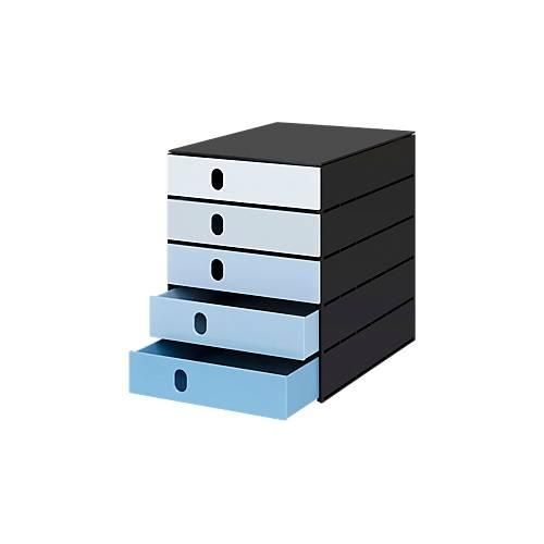 7612176083904 - Schubladenbox Styroval Pro Color Flow für Formate bis C4 5 geschlossene Schübe 100 % Polystyrol-Regenerat blau schwarz Farbverlauf