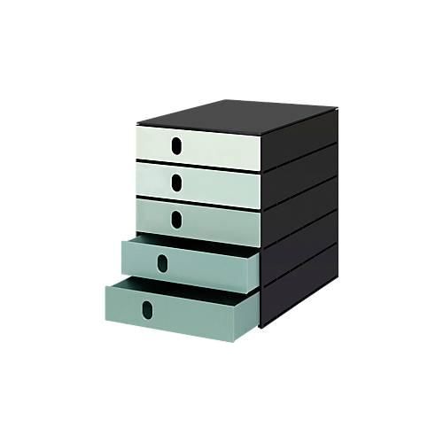 7612176083911 - Schubladenbox Styroval Pro Color Flow für Formate bis C4 5 geschlossene Schübe 100 % Polystyrol-Regenerat grün schwarz Farbverlauf