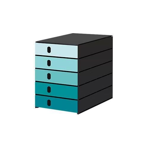 7612176095402 - Schubladenbox Styroval Pro Color Flow für Formate bis C4 5 geschlossene Schübe 100 % Polystyrol-Regenerat aqua schwarz Farbverlauf