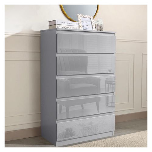 4255701927408 - Sideboard Kenji 5 Schubladen Hochglanz Grau