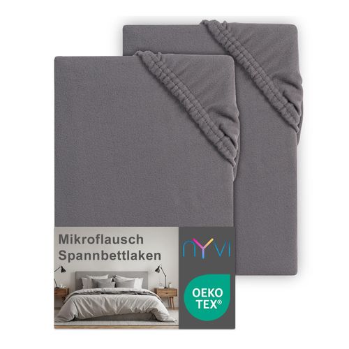 4255636639926 - NYVI Spannbettlaken DreamScience Mikroflausch - Kuschelweiches & Wärmendes Bettlaken Spannbetttuch Farbeanthrazit Größe180 - 200x220 + 40 cm Boxspringbett (2er Pack)