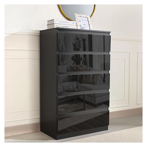 4255701927392 - Sideboard Kenji 5 Schubladen Hochglanz Schwarz