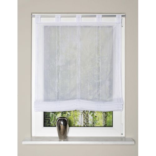 4056751438377 - Raffrollo HOME WOHNIDEEN ALNUR Gr 4 weiß B140cm H140cm Obermaterial 100% Polyester Raffrollos Schlaufenrollo Längsstreifen