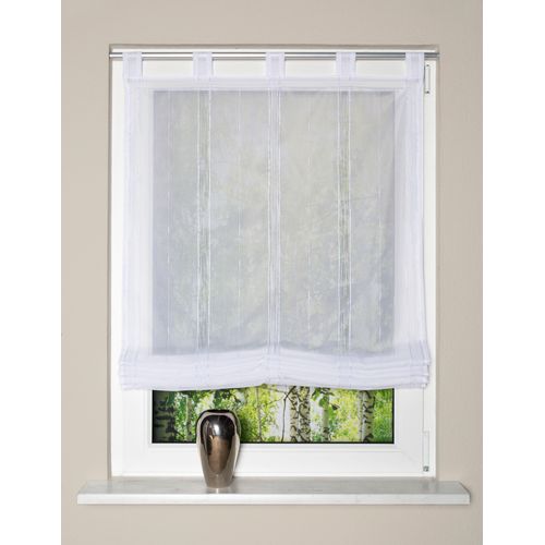 4056751438360 - Raffrollo HOME WOHNIDEEN ALNUR Gr 3 weiß B120cm H140cm Obermaterial 100% Polyester Raffrollos Schlaufenrollo Längsstreifen