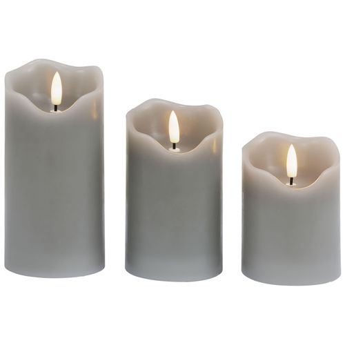 4028998036739 - BONETTI LED Dekolicht Weihnachtsdeko 3er Set grau (anthrazit) Ø 75cm 3 Stk Leuchten LED-Kerze mit 3D Flamme und Timer