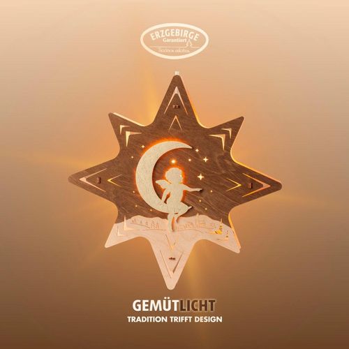 4260340977509 - Dekostern WEIGLA Engel auf Mond beleuchtetes Fensterbild BRAUN-GOLD Made in Germany braun (braun natur) H30cm T5cm Holzwerkstoff Dekosterne Erzgebirge garantiert Weihnachtsdeko Weihnachtsbeleuchtung Natur 4260340977509 - Dekostern WEIGLA Engel auf Mond beleuchtetes Fensterbild BRAUN-GOLD Made in Germany braun (braun natur) H30cm T5cm Holzwerkstoff Dekosterne Erzgebirge garantiert Weihnachtsdeko Weihnachtsbeleuchtung Natur