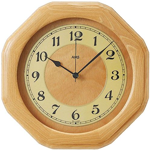 4037445130203 - Funkwanduhr AMS F5859 18 braun (buchefarben) Wanduhren B H L 28cm x 5cm x 28cm QuarzHolzGlasBucheWohnzimmerEsszimmerKücheArbeitszimmerFlur