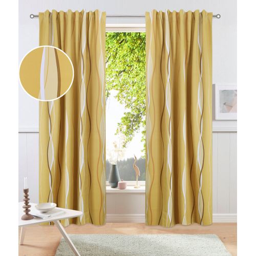 4068223589661 - Vorhang MY HOME Dimona Blackout Gr 1 gelb (safran) B130cm H145cm Polyester Gardinen einseitig mit Wellenmotiv bedruckt