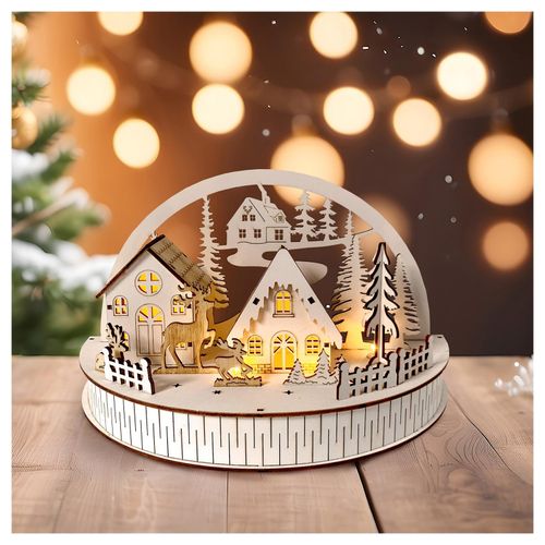 4255701927750 - LED Dekobogen Winterdorf und Rehe Weihnachtsdeko mit 5 LEDs