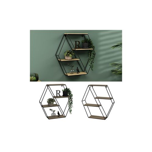 4066731338665 - Wandregal Fyrk hexagon 51 x 52 cm Eiche Schwarz Metall Hängeregal Industrial