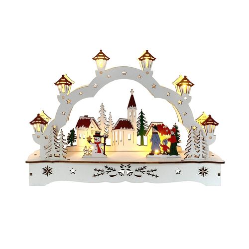 4255701928009 - Lichterbogen in modernem Weiß Weihnachtsdorf mit Schneemann