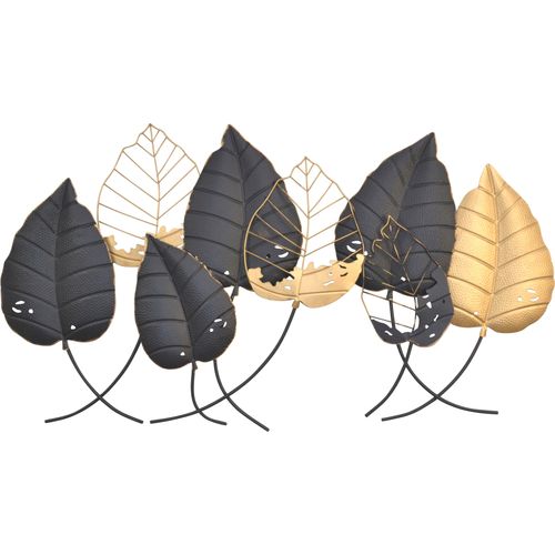 4046884065519 - Wanddekoobjekt Wanddekoration schwarz B120cm H66cm T5cm Metall HOFMANN LIVING AND MORE Wanddekoobjekte Blätterreihe aus Metall schwarz gold 4046884065519 - Wanddekoobjekt Wanddekoration schwarz B120cm H66cm T5cm Metall HOFMANN LIVING AND MORE Wanddekoobjekte Blätterreihe aus Metall schwarz gold